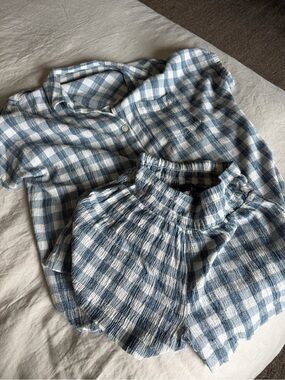 HATCH Blue Plaid K Shorts with Elastic Waist and Matching Top
